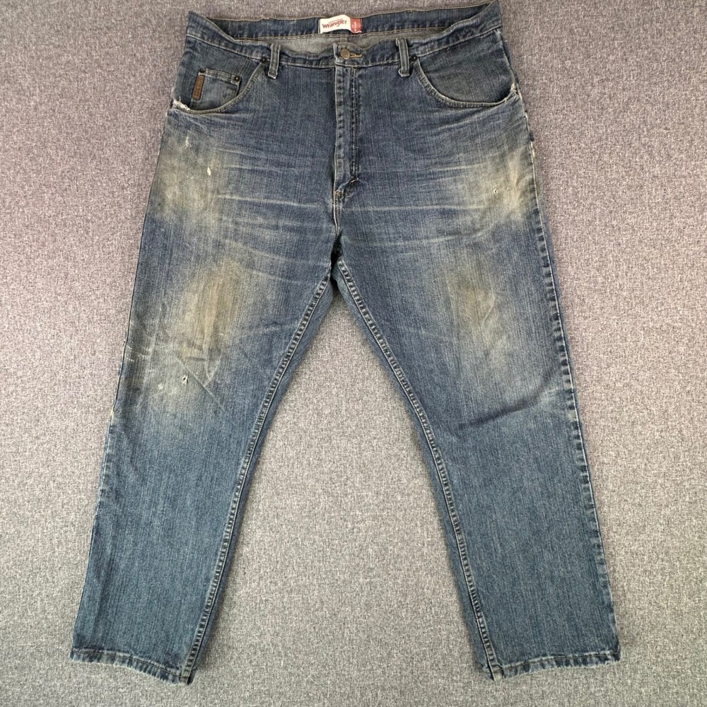 Wrangler Jeans Mens 40x30 Regular Fit MQW20BG Blue Denim Distressed Stained